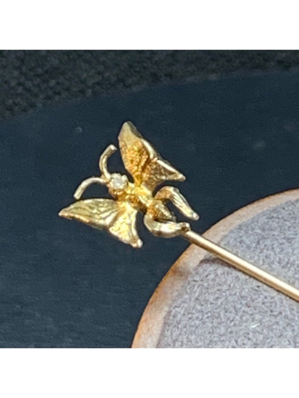 Cubic Zirconia & Gold Over Sterling Silver 925 Butterfly Stick Pin Size 2.5"
